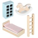 Domek dla lalek w walizce akcesoria drewniane mebelki