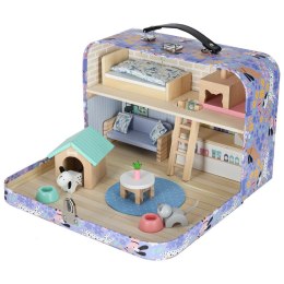Domek w walizce hotel spa dla zwierząt drewniane mebelki figurki