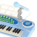 Keyboard dla dzieci pianinko interaktywne organki 37 klawiszy mikrofon statyw niebieski