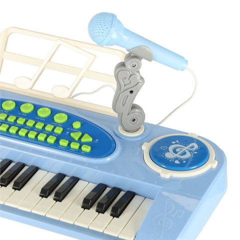 Keyboard dla dzieci pianinko interaktywne organki 37 klawiszy mikrofon statyw niebieski