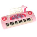 Keyboard dla dzieci pianinko interaktywne organki 37 klawiszy mikrofon statyw różowy