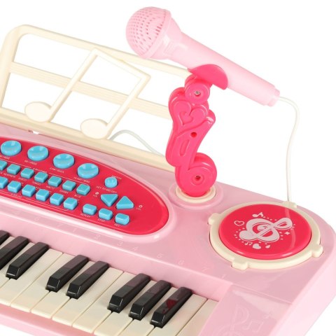 Keyboard dla dzieci pianinko interaktywne organki 37 klawiszy mikrofon statyw różowy