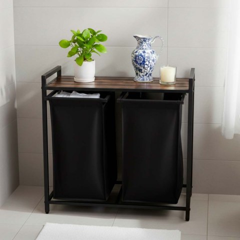 Kosz na pranie bieliznę 2 komory z półką blatem pojemnik loft 92l