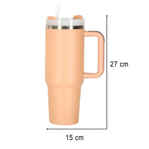 Kubek termiczny ze słomką i uchwytem termos 1200ml róż pudrowy