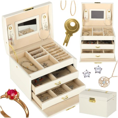 Szkatułka kuferek na biżuterię z szufladami biała