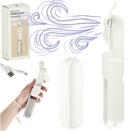 Wiatrak biurkowy wentylator mini ręczny składany wiatraczek przenośny USB biały