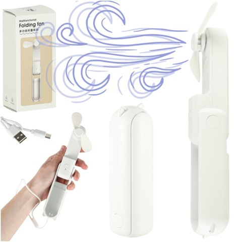 Wiatrak biurkowy wentylator mini ręczny składany wiatraczek przenośny USB biały