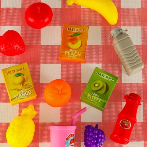 Kosz piknikowy koszyk owoce soki napoje jedzenie prowiant przekąski na piknik