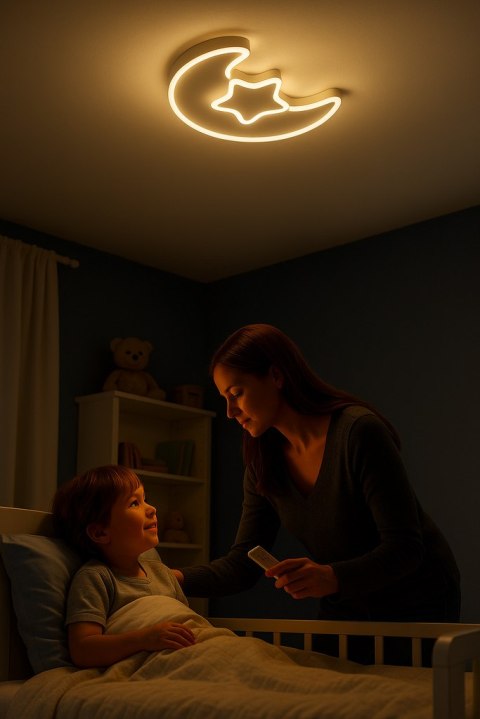 Lampa LED sufitowa plafon do pokoju dziecięcego ściemniana + pilot księżyc biała