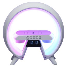 Lampka nocna LED Gamingowa RGB głośnik ładowarka indukcyjna radio budzik zegar