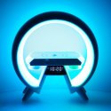 Lampka nocna LED Gamingowa RGB głośnik ładowarka indukcyjna radio budzik zegar