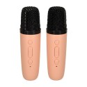 Zestaw do karaoke głośnik Bluetooth 2 mikrofony USB LED 6W różowy