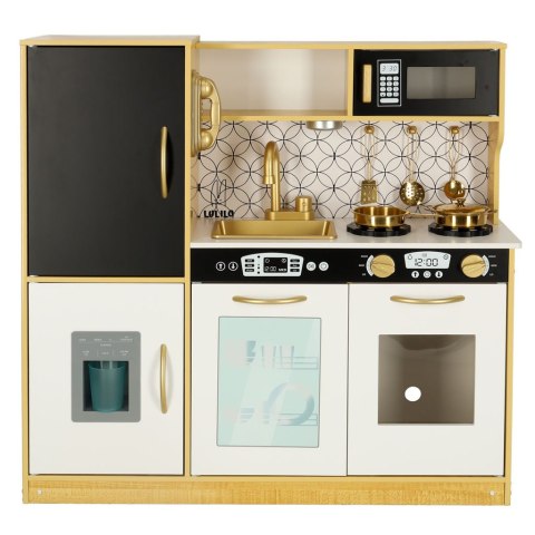 Kuchnia dla dzieci drewniana LULILO ORO z lodówką tablicą kredową złota