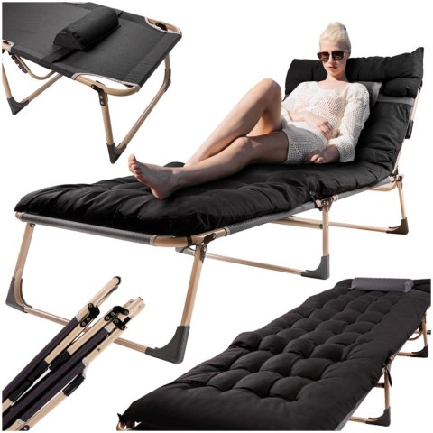 Łóżko turystyczne LUARO składane polowe biznesowe 193 cm czarny