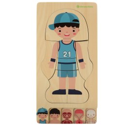 Puzzle drewniane warstwowe budowa ciała montessori chłopiec