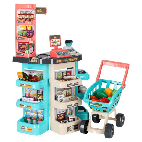 Sklep dla dzieci supermarket stragan wózek na zakupy akcesoria miętowy