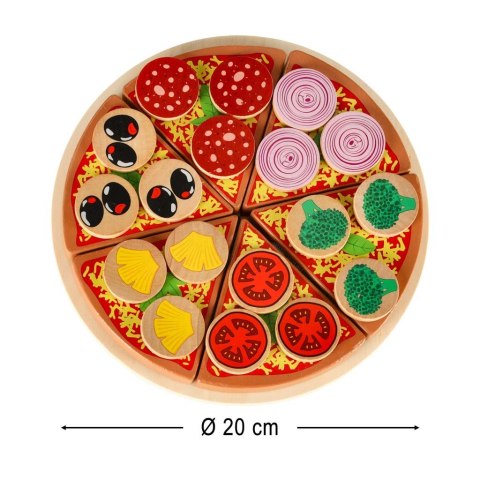 Pizza drewniany zestaw do zabawy na rzep akcesoria łopatka nóż talerz nauka krojenia 20cm
