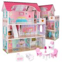Domek dla lalek drewniany MDF mebelki 70cm różowy LED