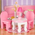 Domek dla lalek drewniany MDF mebelki 70cm różowy LED