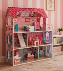 Domek dla lalek drewniany MDF mebelki 70cm różowy LED
