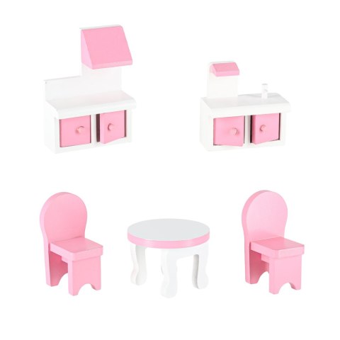 Domek dla lalek drewniany MDF mebelki 70cm różowy LED