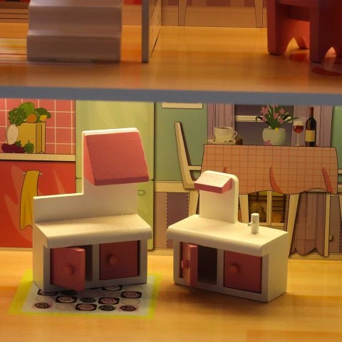 Domek dla lalek drewniany MDF mebelki 70cm różowy LED