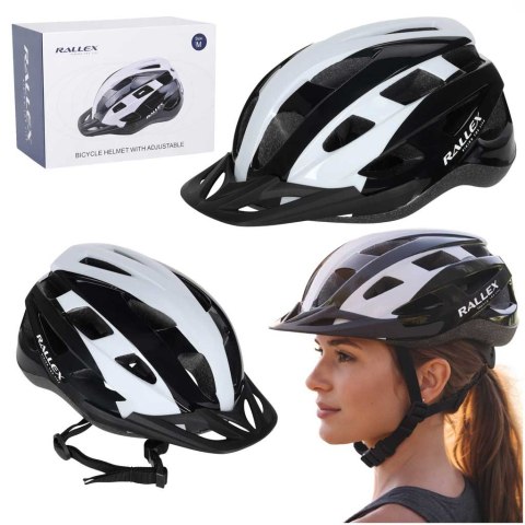 Kask rowerowy na rower RALLEX damski męski regulowany czarno-biały M 54-58cm