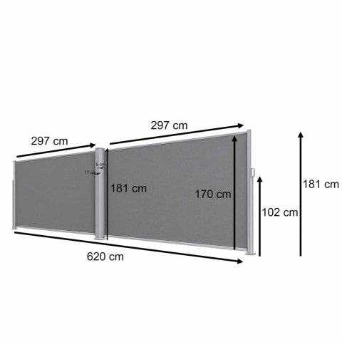 Markiza narożna boczna tarasowa LUARO parawan zwijany 181 x 620 cm szary