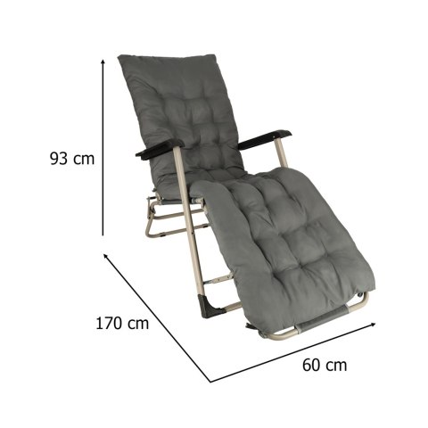 Leżak ogrodowy LUARO fotel składany turystyczny z poduszką szary