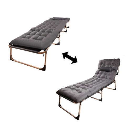 Łóżko polowe LUARO turystyczne składane leżak biznesowy 193 cm ciemny szary