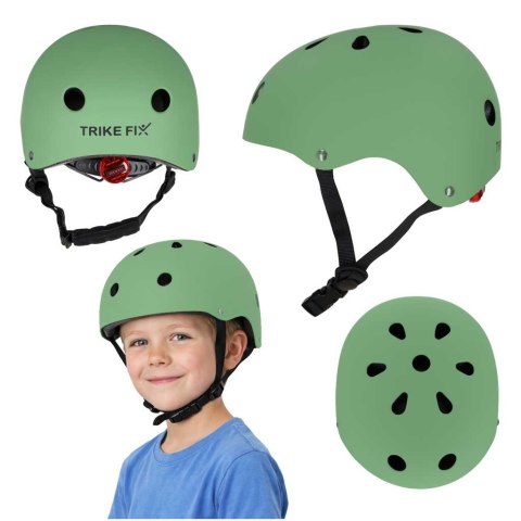 Kask rowerowy dla dziecka Trike Fix dziecięcy regulowany LED S 48-54cm zielony ciemny
