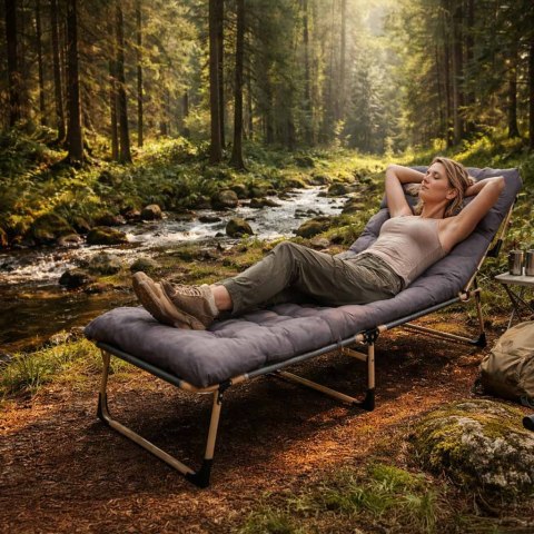 Łóżko polowe LUARO turystyczne składane leżak biznesowy 193 cm ciemny szary