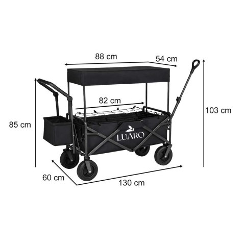 Wózek transportowy LUARO plażowy składany z daszkiem i siatką czarny
