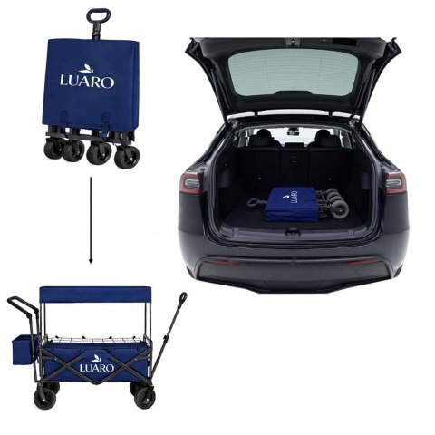 Wózek transportowy LUARO plażowy składany z daszkiem i siatką granatowy