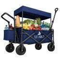 Wózek transportowy LUARO plażowy składany z daszkiem i siatką granatowy