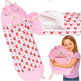 Śpiwór do spania dla dzieci turystyczny poduszka 2w1 125x50cm różowy
