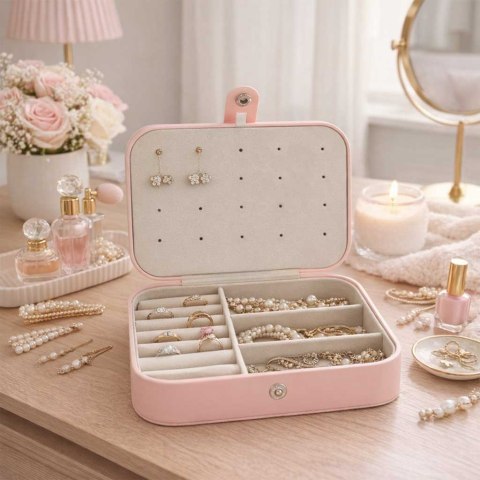Szkatułka pudełko na biżuterię organizer różowy