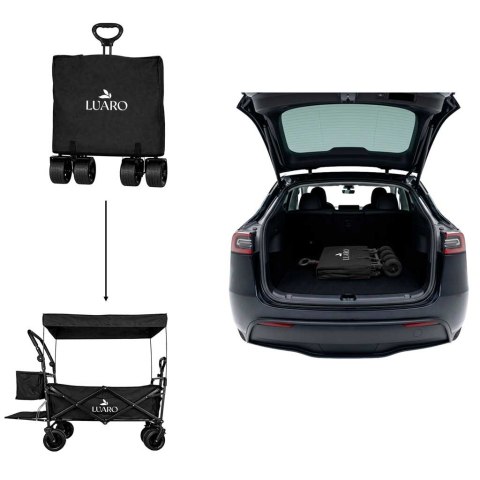 Wózek transportowy LUARO plażowy składany z daszkiem i siatką czarny