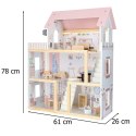 Domek dla lalek drewniany mebelki 78cm róż LED