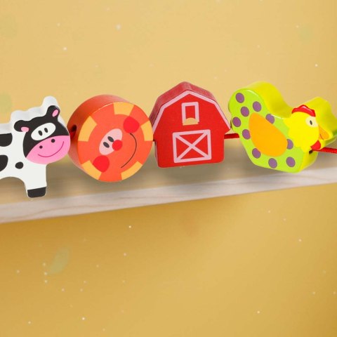 Klocki drewniane do nawlekania tablica plansza farma zwierzęta